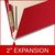 Close-up of deep red top tab classification folder showing the 2-inch gray Tyvek expansion; graphic reads “2" Expansion.”