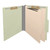 Gray/green top tab classification folder shown open from an angled view with two manila dividers and metal fasteners.