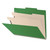 Moss green 2-divider classification folder shown partially open with top tab, manila dividers, and expandable spine.
