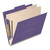 Purple top tab classification folder shown open from an angled view with two manila dividers and metal fasteners.