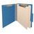 Royal blue 2-divider top tab classification folder shown open with manila dividers, metal fasteners, and expandable spine.