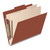 Red 2-divider classification folder shown open from an angled view with top tab, manila dividers, and russet brown expandable spine.
