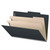 Open black legal-size classification folder showing two tabbed internal dividers