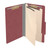 Open dark red legal-size classification folder with two manila dividers and metal fasteners