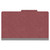 Front view of closed dark red legal-size top tab classification folder
