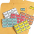 Assorted Tabbies legal exhibit labels on file folders in multiple colors