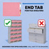 Illustration showing that end tab folders are designed for open shelf filing and do not fit in file drawers properly