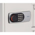 Close-up view of the digital keypad lock on the off-white Phoenix Digital Fireproof Safe, 0.87 cu ft, compact home and office safe