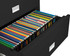 Black Phoenix 2-Drawer Lateral File Cabinet, 38 inches wide, Shown with 1 Row of File Folders (Zoomed In, Letter Size)