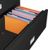 Black Phoenix 3-Drawer Lateral File Cabinet, 44 inches wide showing legal size hanging folders in front to back layout.