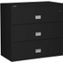 Black Phoenix 3-Drawer Lateral File Cabinet, 44 inches wide, 1-hour fireproof, with secure lock and spacious drawer handles for easy access.