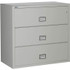 Light Gray Phoenix 3-Drawer Lateral File Cabinet, 44 inches wide, 1-hour fireproof, with secure lock and spacious drawer handles for easy access.