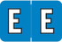 Colwell COPK Alphabetical Color-Coded Filing Label for the letter 'E' with an aqua background and white character with black outline