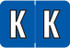 Colwell COPK Alphabetical Color-Coded Filing Label for the letter 'K' with a cobalt background and white character with black outline