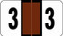 Traco TRNM Series Numeric Label with the number '3' in black on a brown background