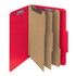 Letter size bright red pressboard classification folder with 3 dividers and SafeSHIELD fasteners