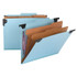 Smead 65115 hanging folder with dividers, letter size, blue pressboard, 2/5-cut FasTab, two dividers, SafeSHIELD fasteners.