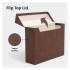 Saddle Brown vegan-leather FlipTop file box showing hinged lid and texture detail