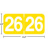 Ames AAYM year label, 2026, yellow, 3/4" x 1-1/2", wraparound with white “26”; center-slit liner.