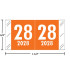 Col’R’Tab-compatible CRYM year label, 2028, orange, wraparound with white “28”; center-slit liner.