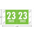 Col’R’Tab-compatible CRYM year label, 2023, light green, wraparound with white “23”; center-slit liner.