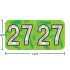 Holographic year label “27”, Lime, 3/4 x 1-1/2 in, wrap-around, center-slit, white digits, laminated.