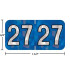 Holographic year label “27”, Blue, 3/4 x 1-1/2 in, wrap-around, center-slit, white digits, laminated.