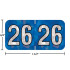 Holographic year label “26”, Blue, 3/4 x 1-1/2 in, wrap-around, center-slit, white digits, laminated.