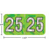 Holographic year label “25”, Lime, 3/4 x 1-1/2 in, wrap-around, center-slit, white digits, laminated.