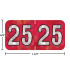 Holographic year label “25”, Red, 3/4 x 1-1/2 in, wrap-around, center-slit, white digits, laminated.