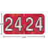 Holographic year label “24”, Red, 3/4 x 1-1/2 in, wrap-around, center-slit, white digits, laminated.
