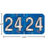 Holographic year label “24”, Blue, 3/4 x 1-1/2 in, wrap-around, center-slit, white digits, laminated.