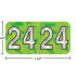 Holographic year label “24”, Lime, 3/4 x 1-1/2 in, wrap-around, center-slit, white digits, laminated.