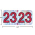 Holographic year label “23”, Silver, 3/4 x 1-1/2 in, wrap-around, center-slit, white digits, laminated.