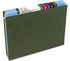 Blue straight-cut file folders stored inside a green hanging file folder with color-coded labels on the top edge