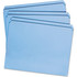 Four blue letter-size reinforced straight-cut file folders fanned out to show full-width tabs