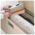 Hands removing an outguide from a file drawer filled with end-tab folders and color-coded labels