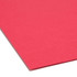 Front corner view of a red Smead letter-size file folder lying flat.