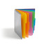 Smead 12-pocket gray poly project organizer standing upright with spiral binding and fanned bright color-coded tabbed pockets