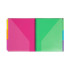 Smead 12-pocket project organizer lying open flat showing bright pink and green interior slash pockets with side tabs