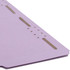 Smead 17440 lavender legal-size fastener folder opened flat to show two 2-inch prong K-style fasteners mounted at the top in positions 1 and 3.
