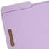 Angled view of a Smead 17440 lavender legal-size fastener folder showing the reinforced 1/3-cut top tab and front-mounted fastener.
