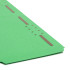 Zoomed Inside view of Smead 17140 green legal-size fastener folder lying flat with fasteners in positions 1 and 3.