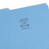 Close-up of the back of a blue Smead file folder showing model number 12043 and recycled content markings