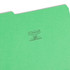 Close-up of the back of a green Smead file folder showing the product stamp for item 12143 and manufacturing details.