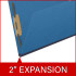 Side view of royal blue end tab pressboard folder highlighting 2-inch expansion capacity