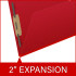 Detail view of 2-inch Tyvek-reinforced expansion on deep red end tab pressboard classification folder
