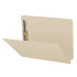 Manila letter size end tab folder opened to show two bonded fasteners on inside front and back covers with no interior divider