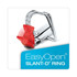 Close up of Cardinal ONE-TOUCH Easy Open locking Slant-D ring mechanism with red release tabs