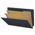 Black legal-size end tab pressboard classification folder with two 17pt manila dividers and 2-inch expansion, open to show six filing sections and straight-cut end tab